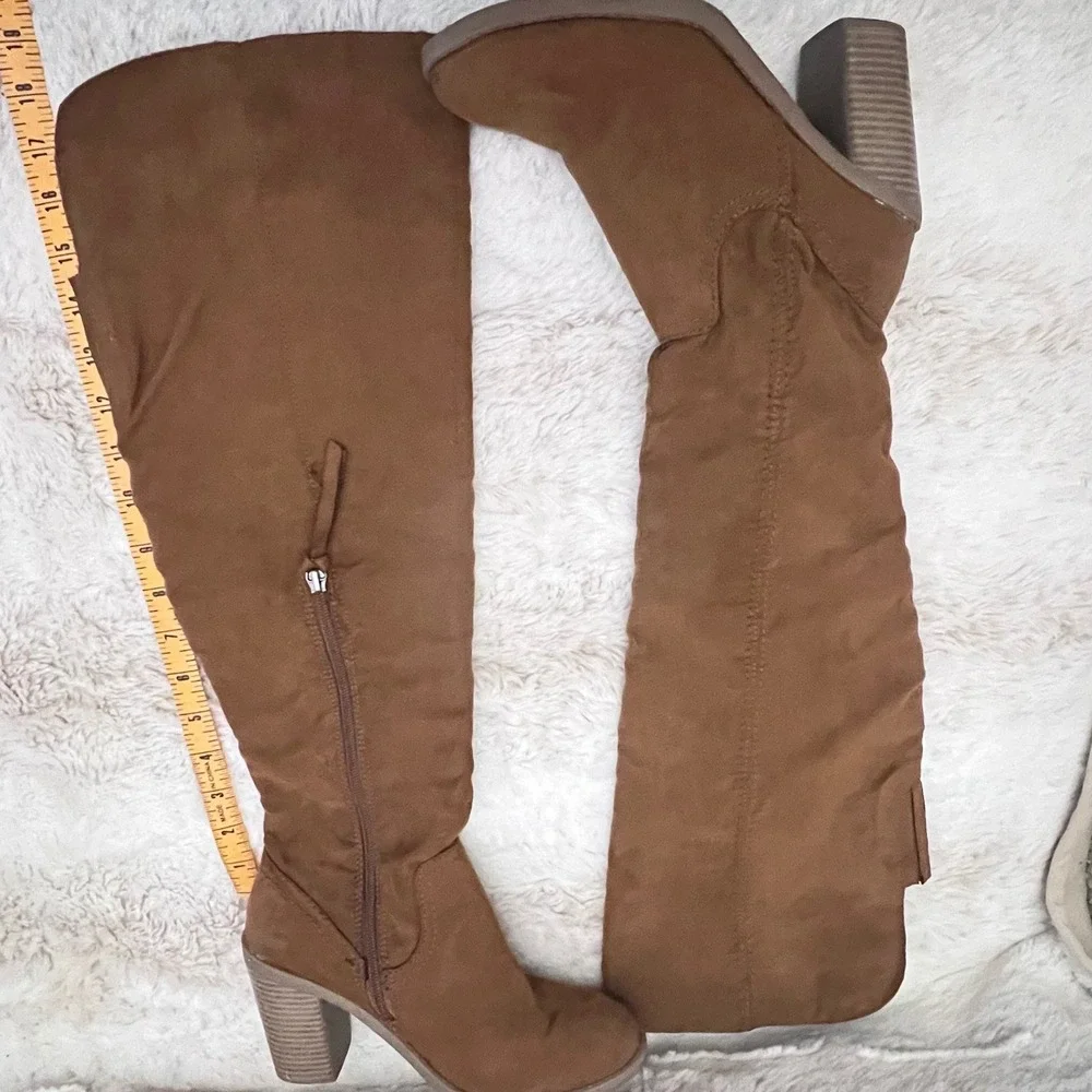 DV Dolce Vita Marilyn Tan Faux Suede Over The Knee Block Heel Boots‎ Womens 7.5
